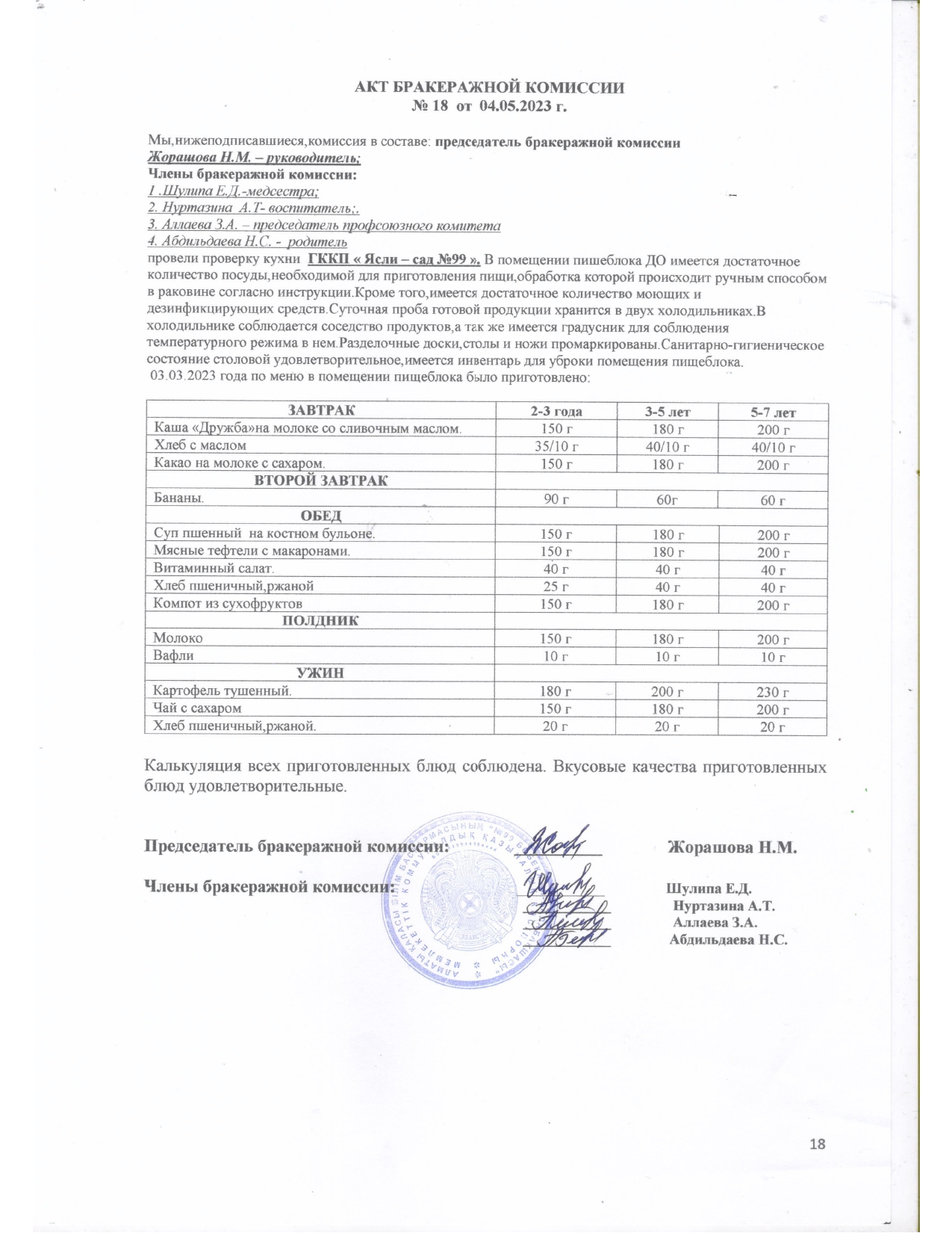 АКТ ЗАСЕДАНИЯ БРАКЕРАЖНОЙ КОМИССИИ