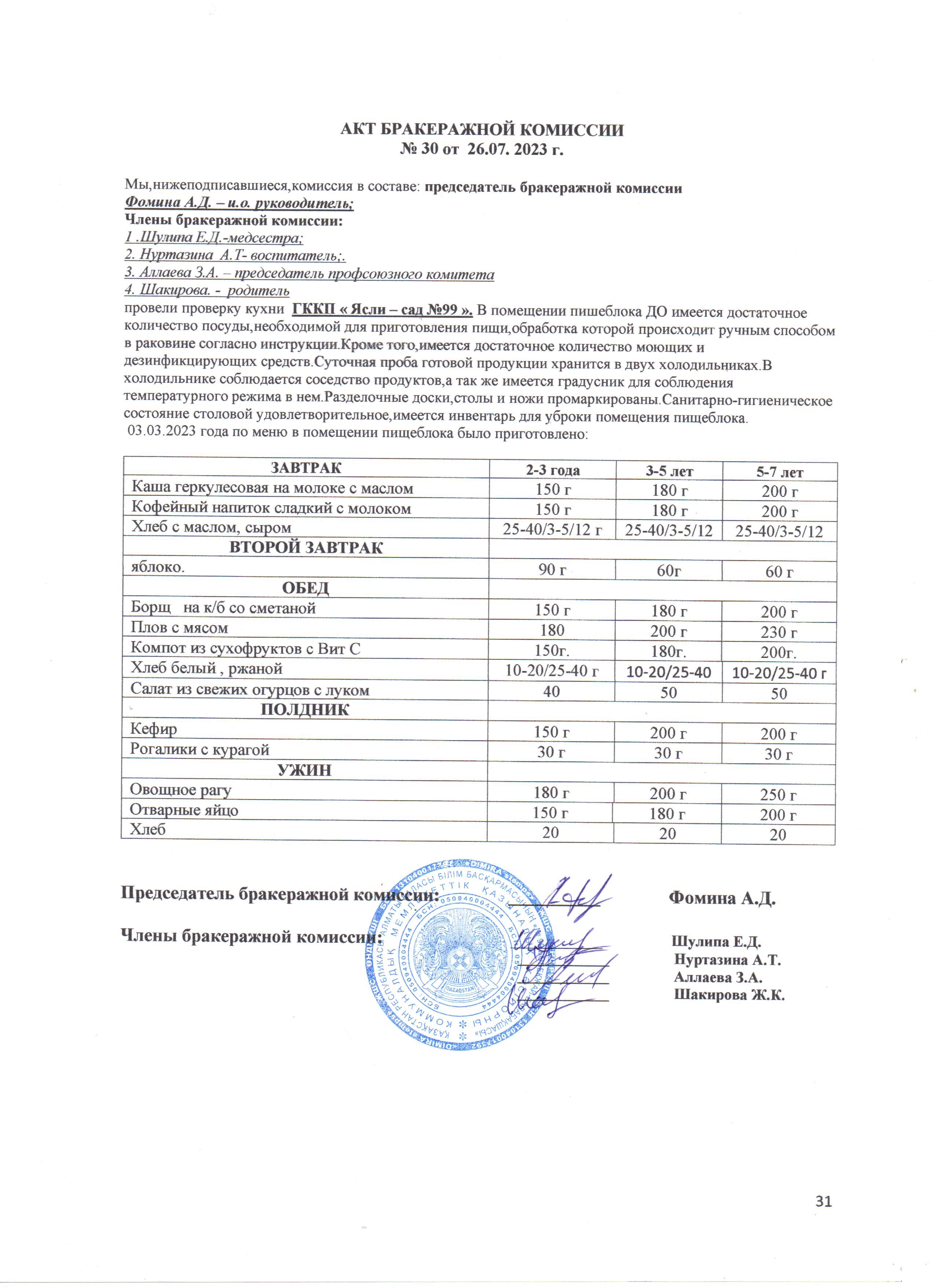 АКТ ЗАСЕДАНИЯ БРАКЕРАЖНОЙ КОМИССИИ