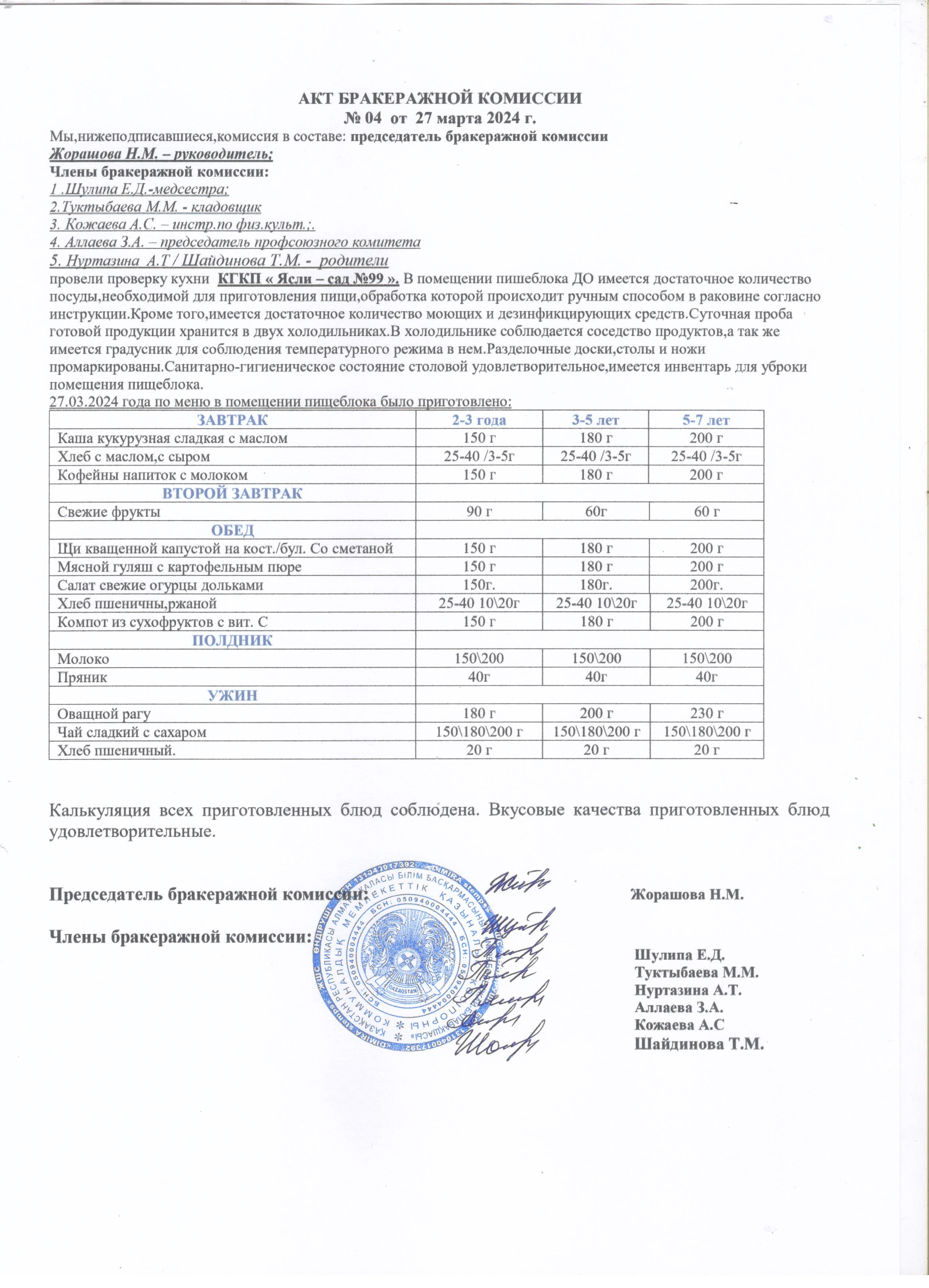 АКТ ЗАСЕДАНИЯ БРАКЕРАЖНОЙ КОМИССИИ МАРТ