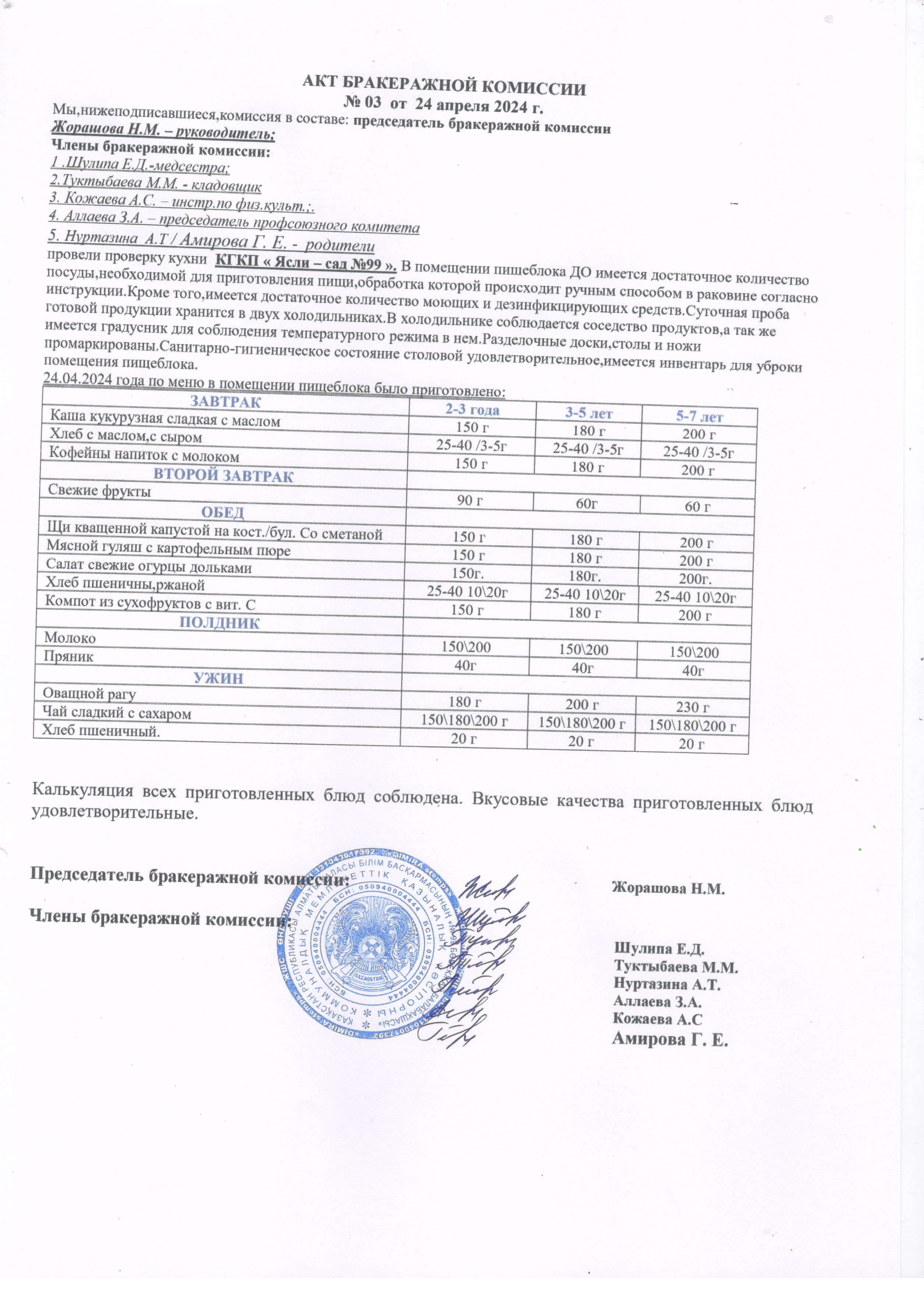 АКТ ЗАСЕДАНИЯ БРАКЕРАЖНОЙ КОМИССИИ АПРЕЛЬ