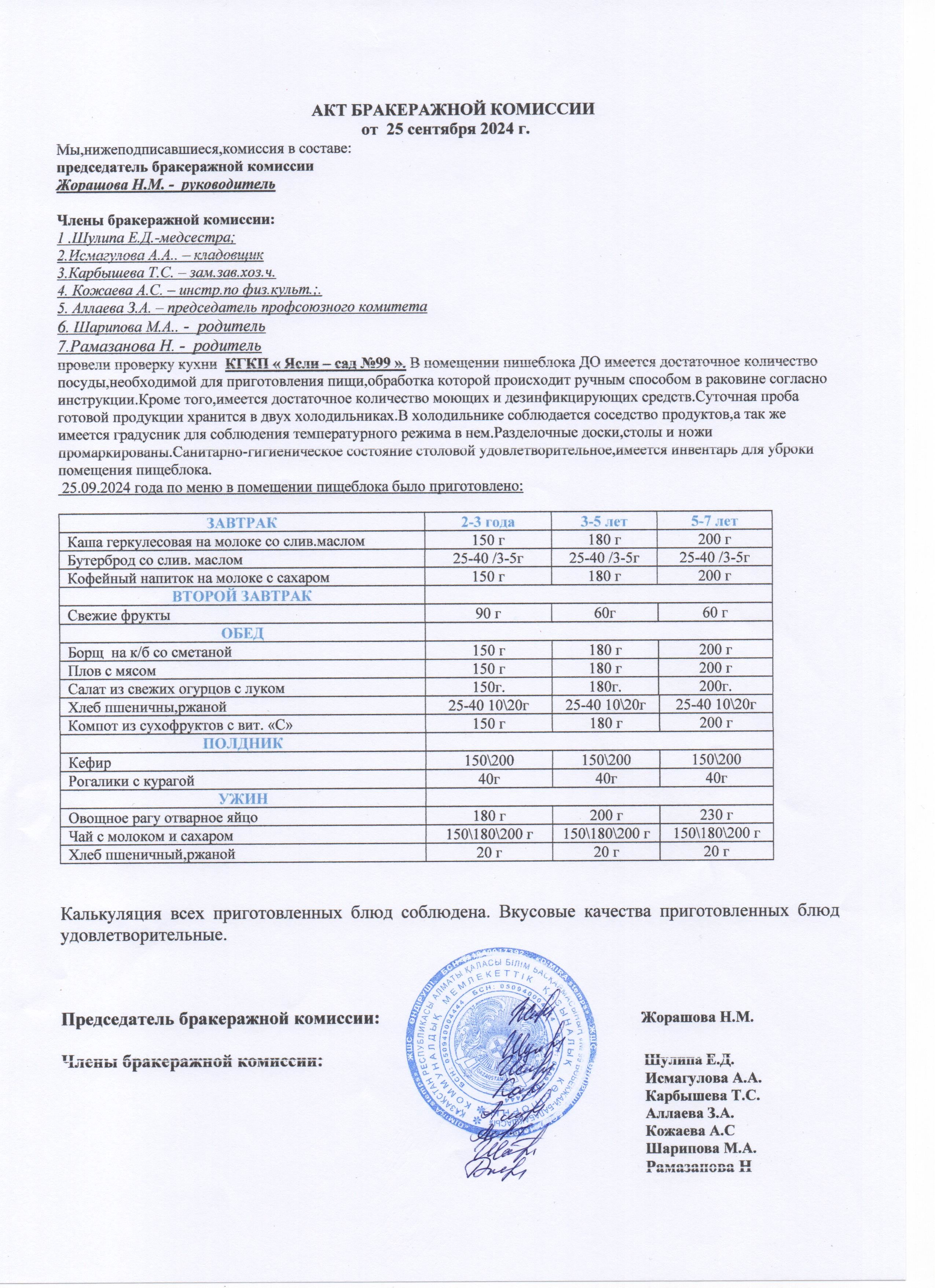 АКТ ЗАСЕДАНИЯ БРАКЕРАЖНОЙ КОМИССИИ СЕНТЯБРЬ