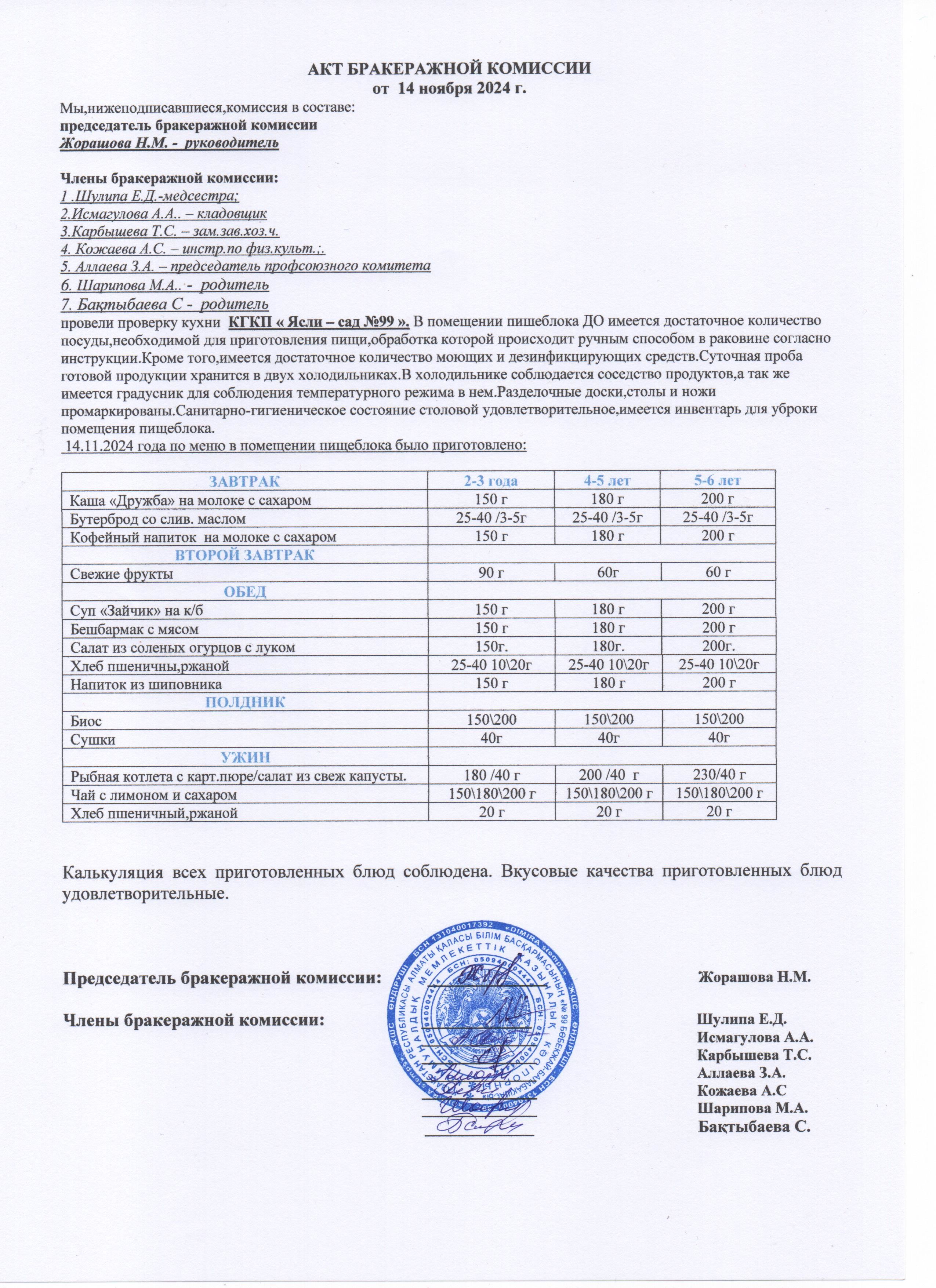 АКТ БРАКЕРАЖНОЙ КОМИССИИ НОЯБРЬ