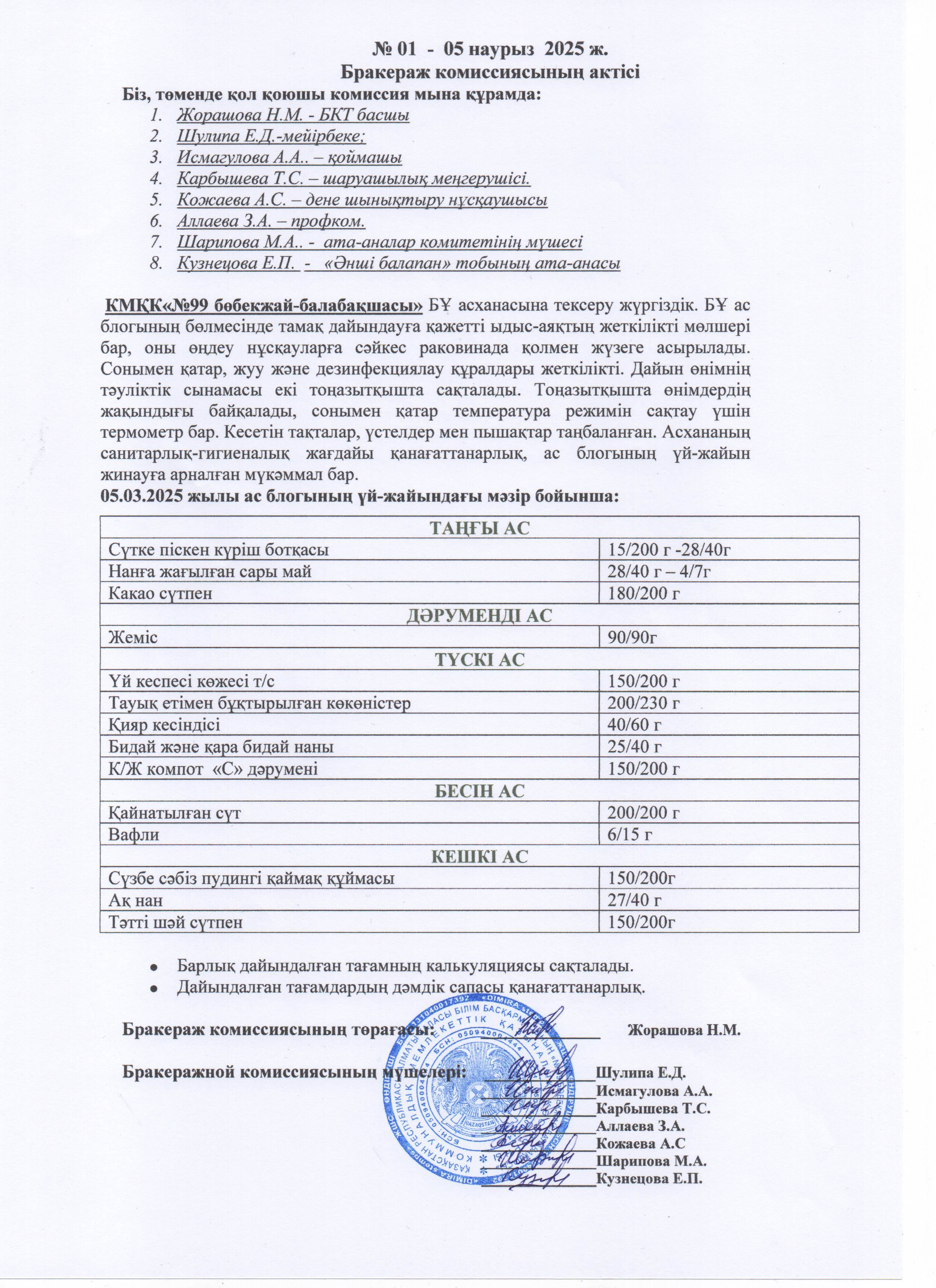 АКТ ЗАСЕДАНИЯ БРАКЕРАЖНОЙ КОМИССИИ МАРТ