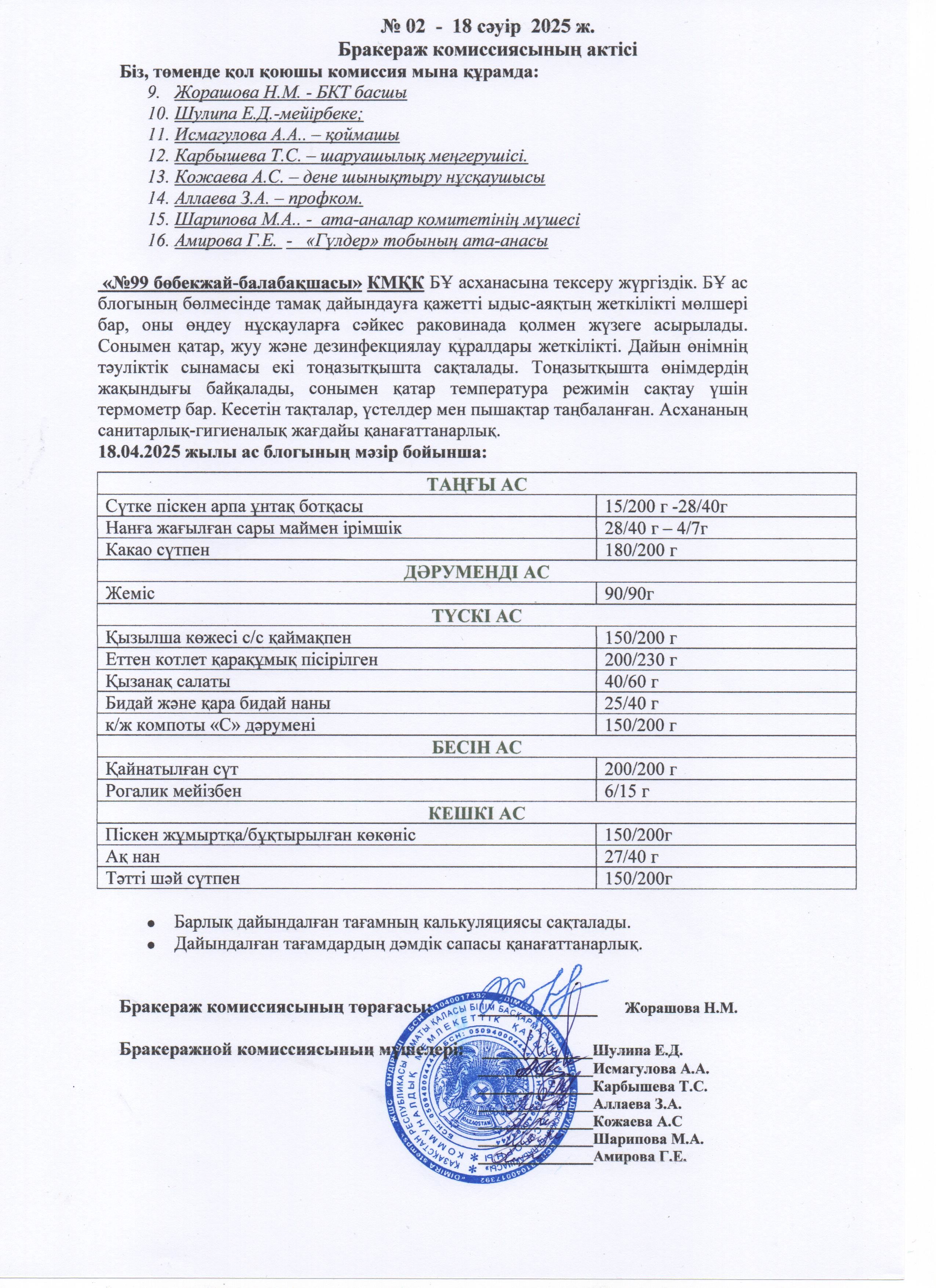 АКТ ЗАСЕДАНИЯ БРАКЕРАЖНОЙ КОМИССИИ АПРЕЛЬ