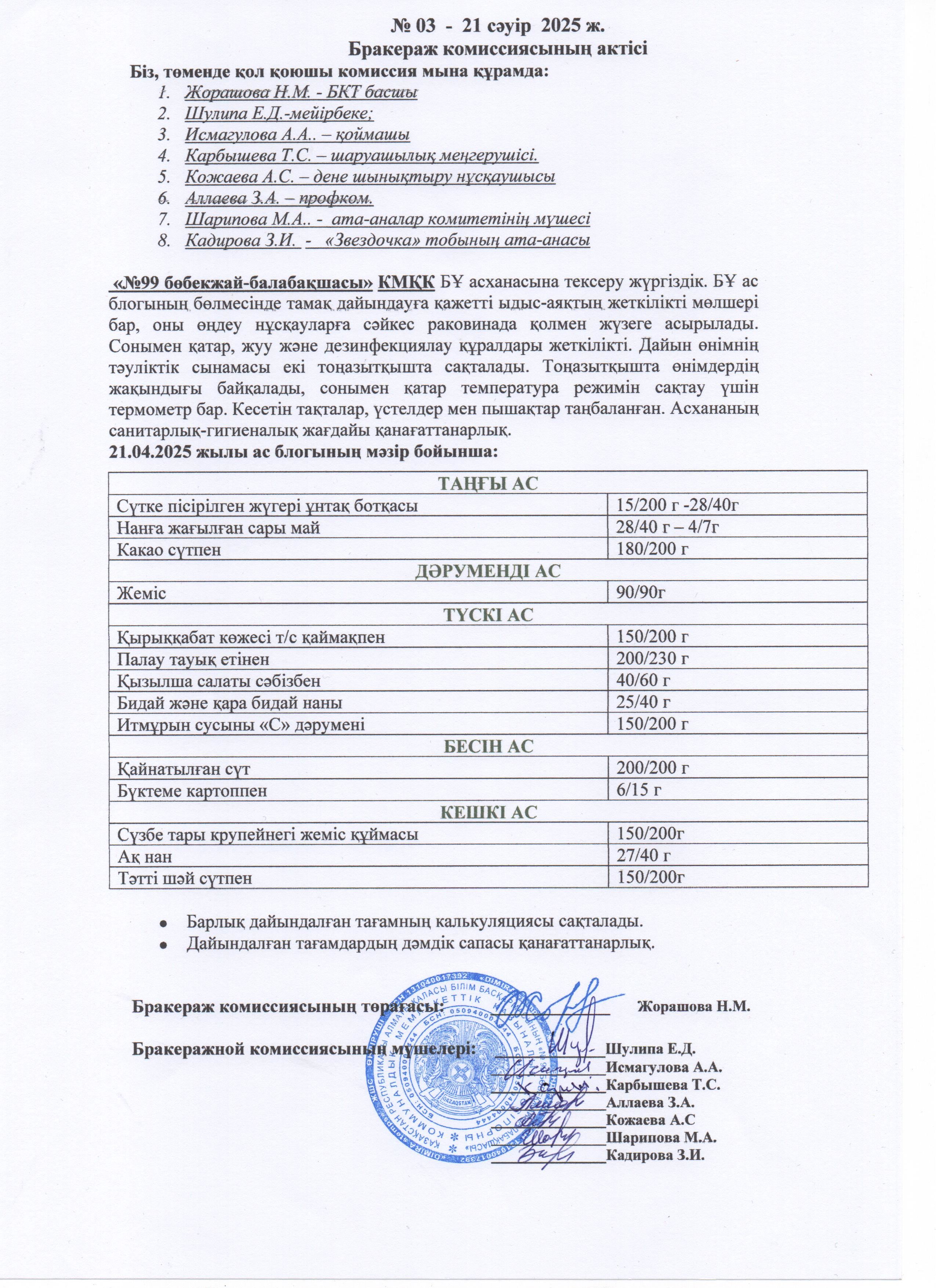АКТ ЗАСЕДАНИЯ БРАКЕРАЖНОЙ КОМИССИИ АПРЕЛЬ