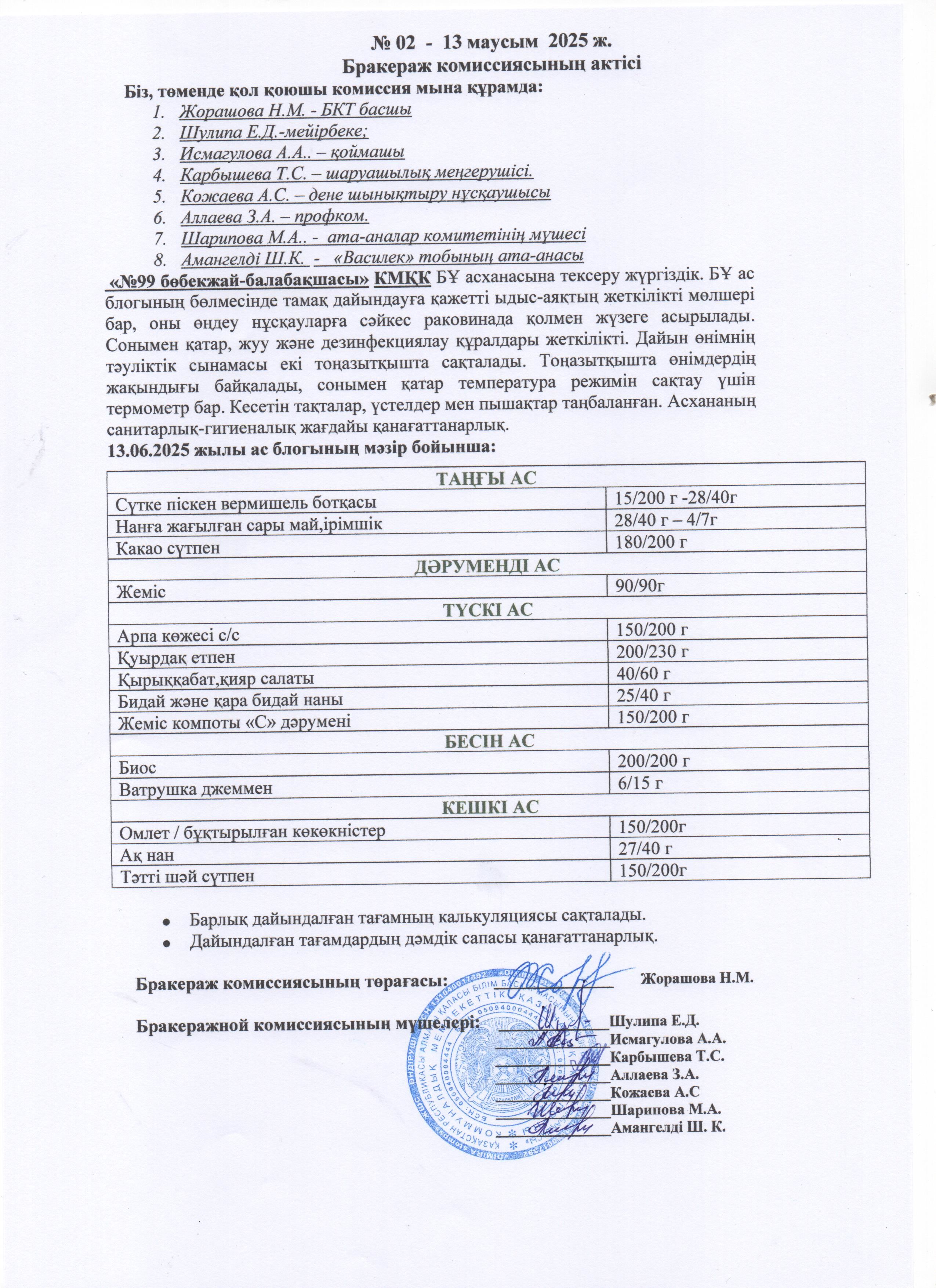АКТ ЗАСЕДАНИЯ БРАКЕРАЖНОЙ КОМИССИИ ИЮНЬ
